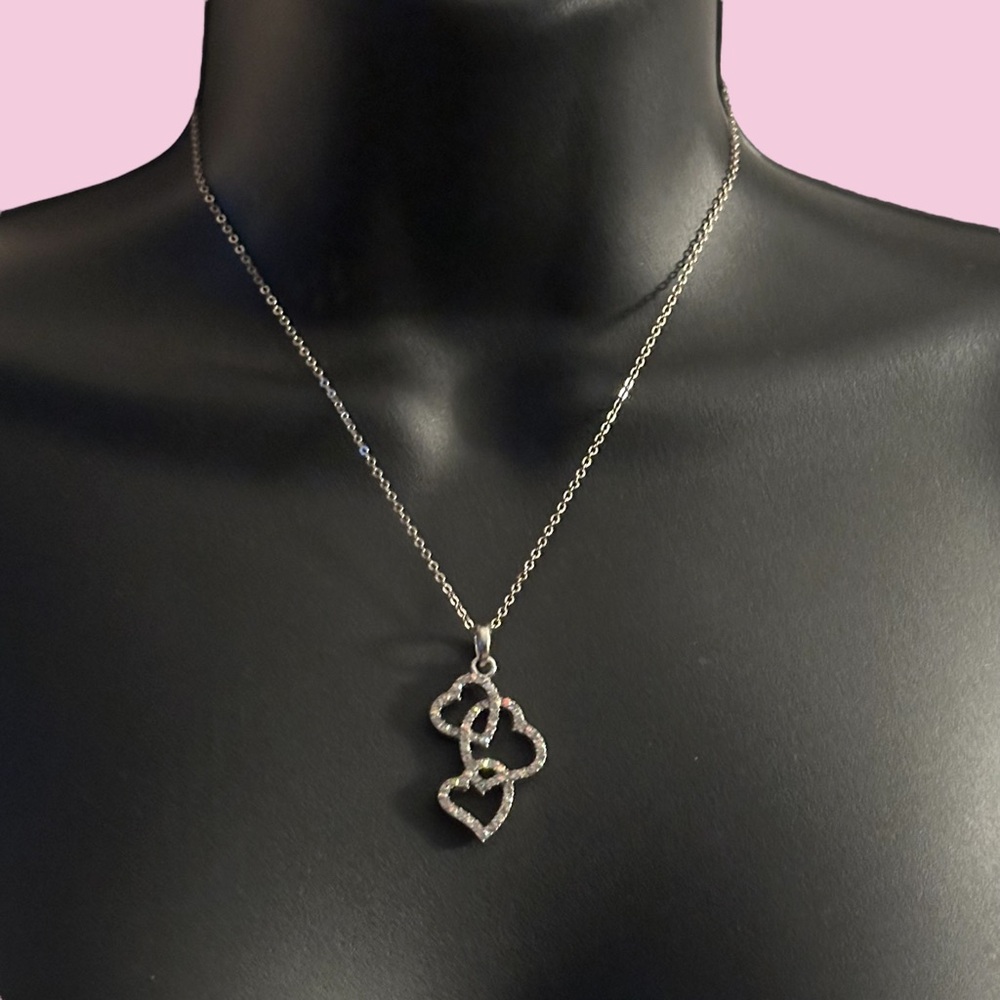 Adult Jewels silver tone triple AB rhinestone heart pendant necklace